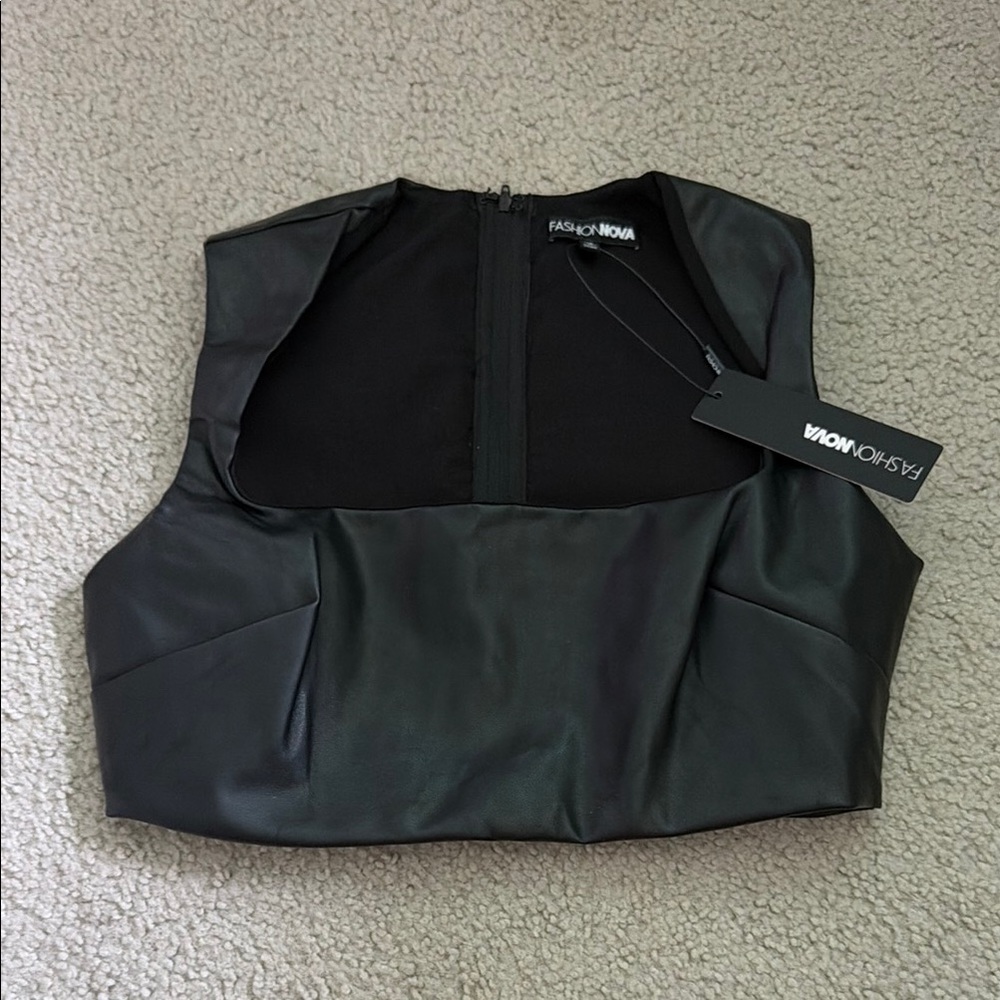 Fashion Nova Black Faux Leather Crop Tank